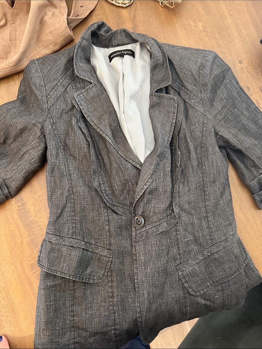 Nanette Lepore Gray Textured Single-Button Blazer